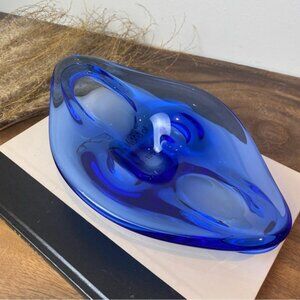 Josef Hospodka Blue Oval Hand Blown Glass Bowl